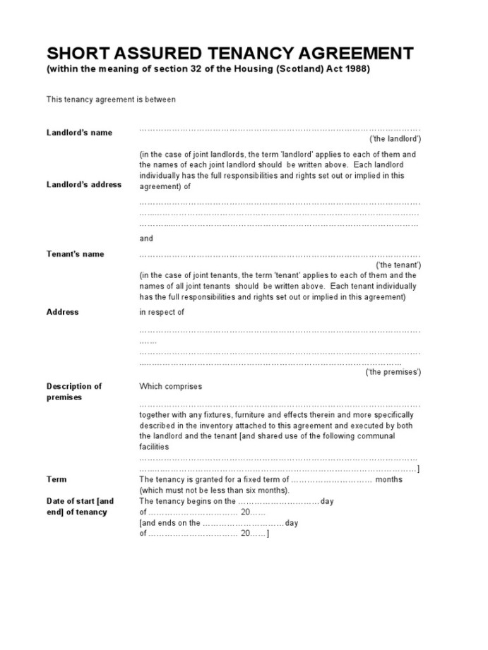 Assured Shorthold Tenancy Agreement (Scotland)  PDF  Leasehold