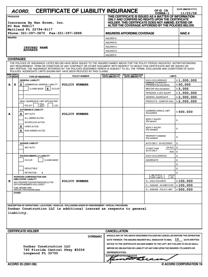 Certificate of insurance form: Fill out & sign online  DocHub