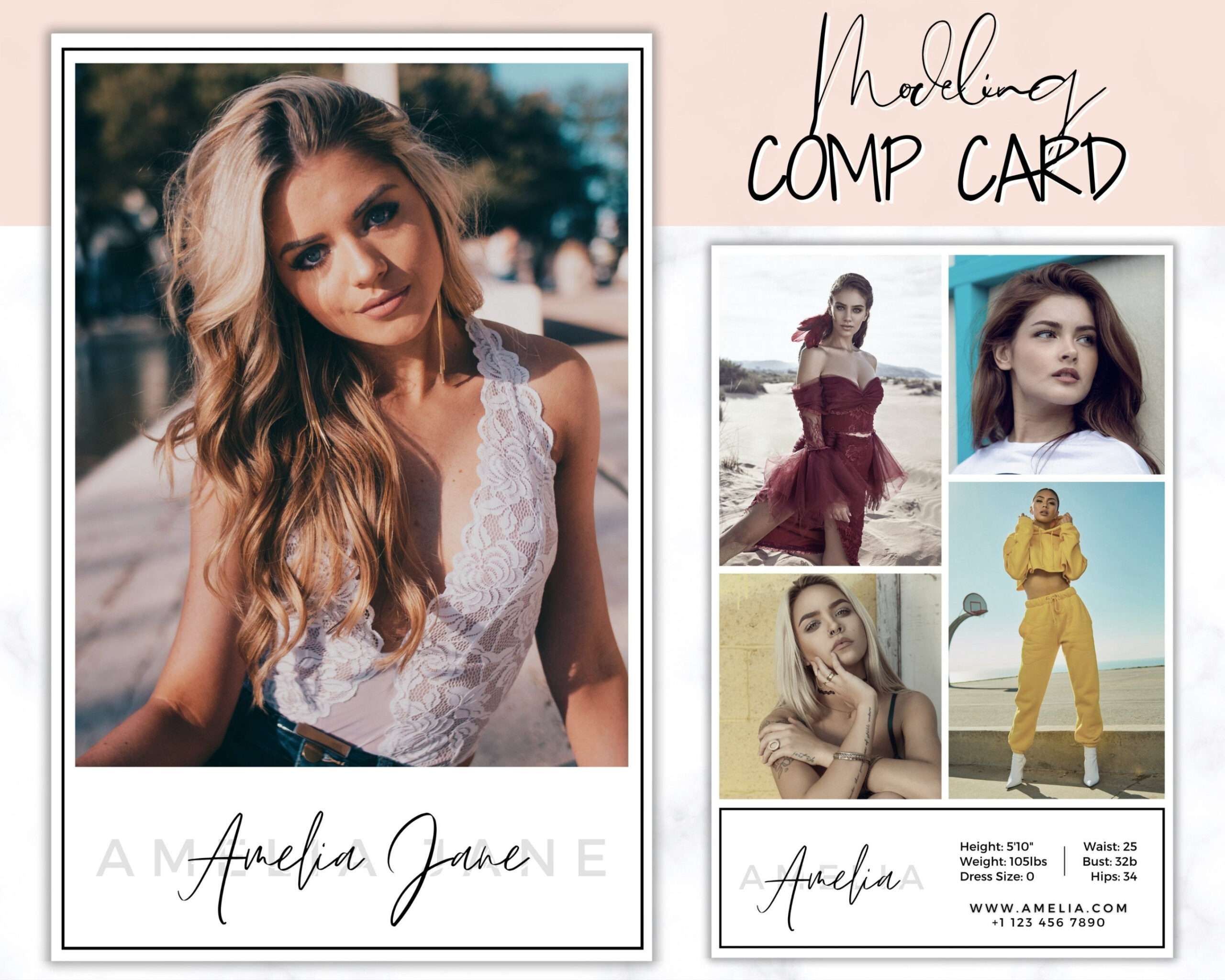 Comp Card Modeling Template  Editable photocard template for Models