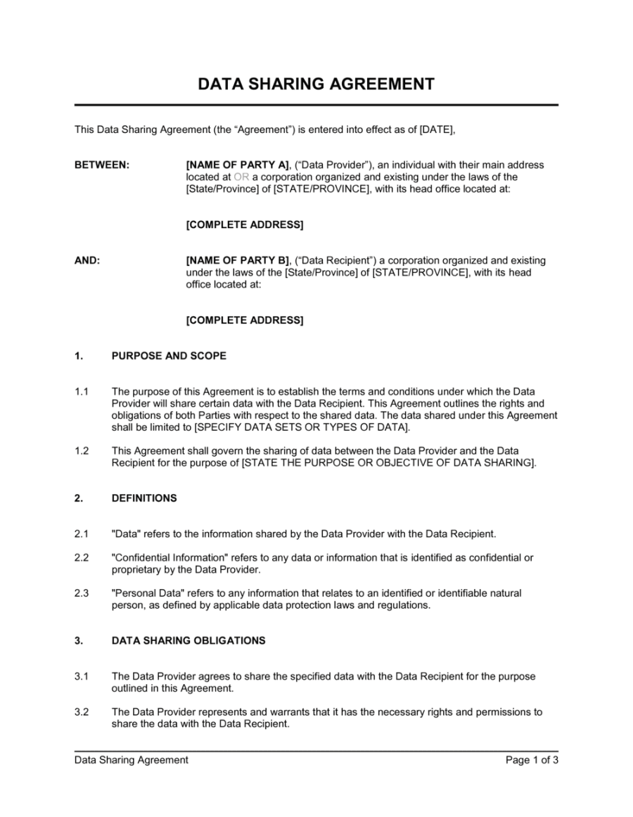 Data Sharing Agreement Template  [Download