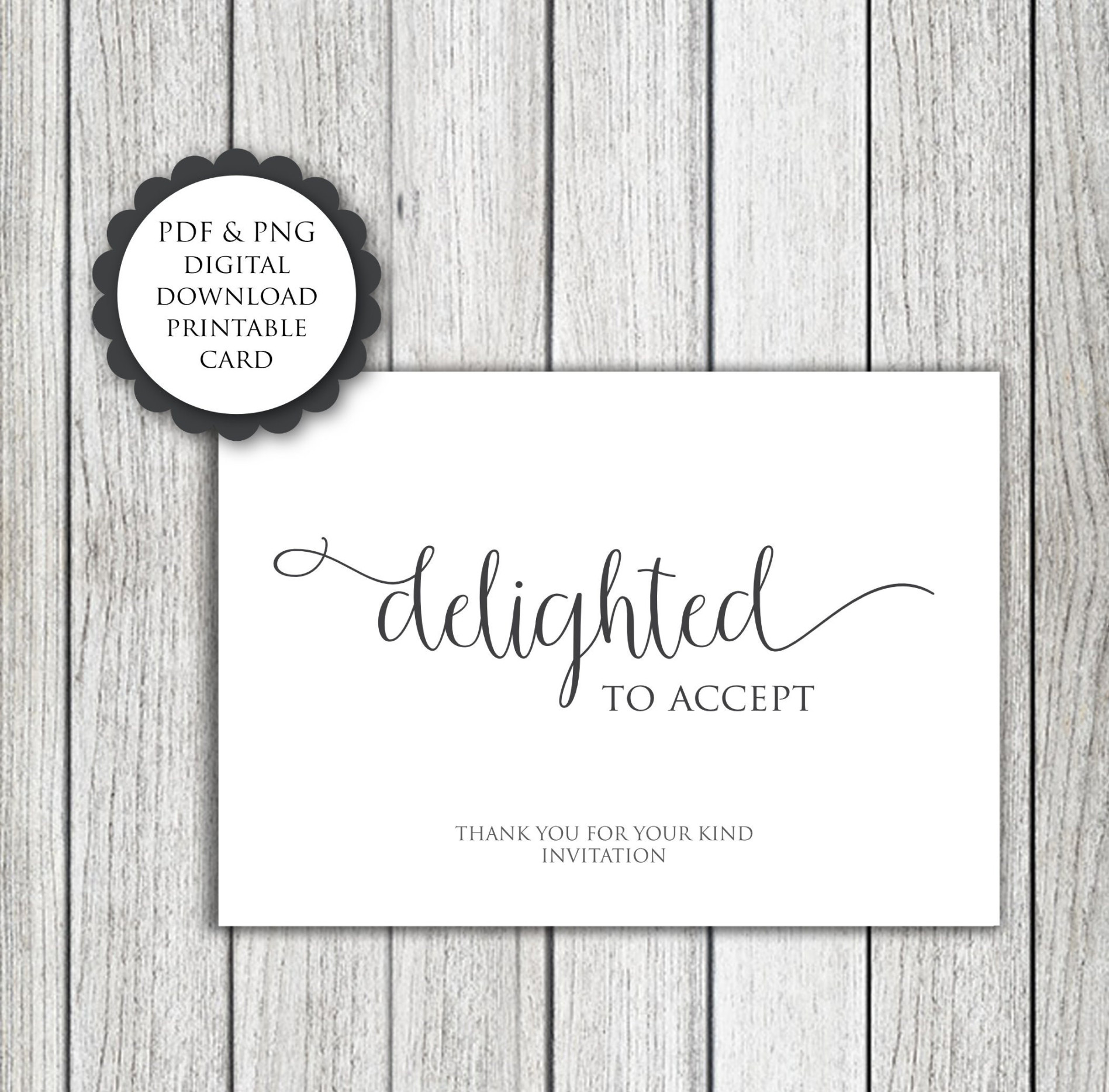 Delighted To Accept-Acceptance Card - Printable Card / Instant Download PDF  / Card Template