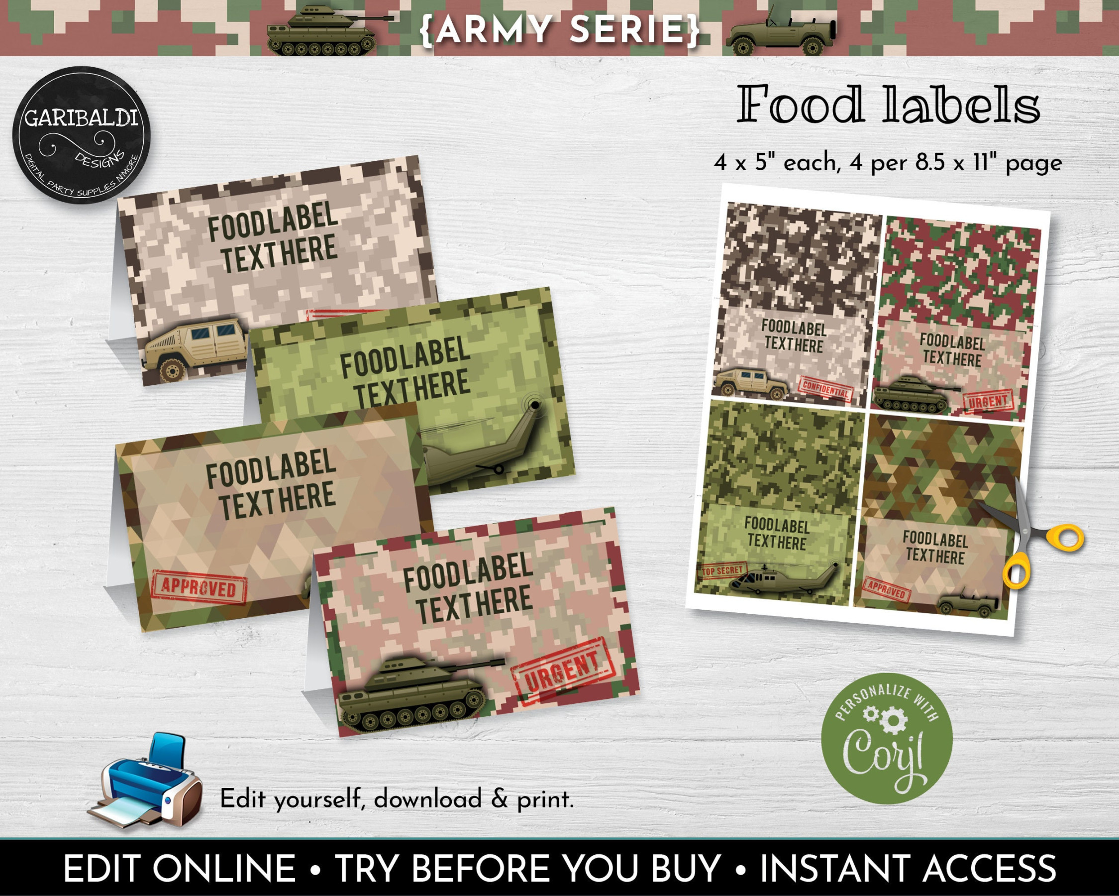 Editable Army Food Labels Instant Download Soldier Food Tags