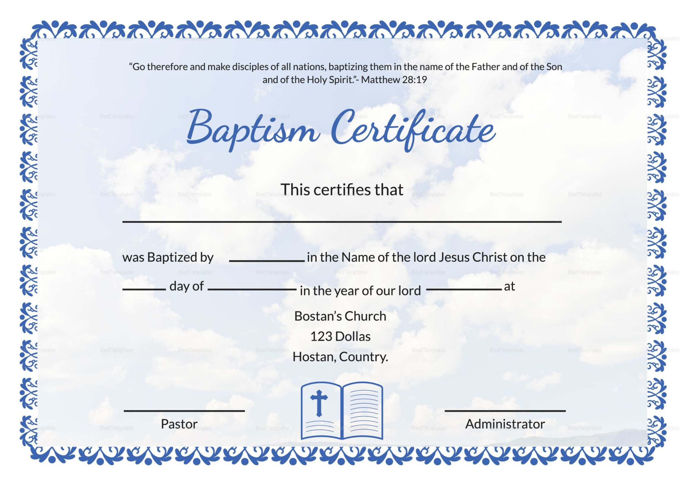 Editable Baptism Certificate Template in Adobe Photoshop