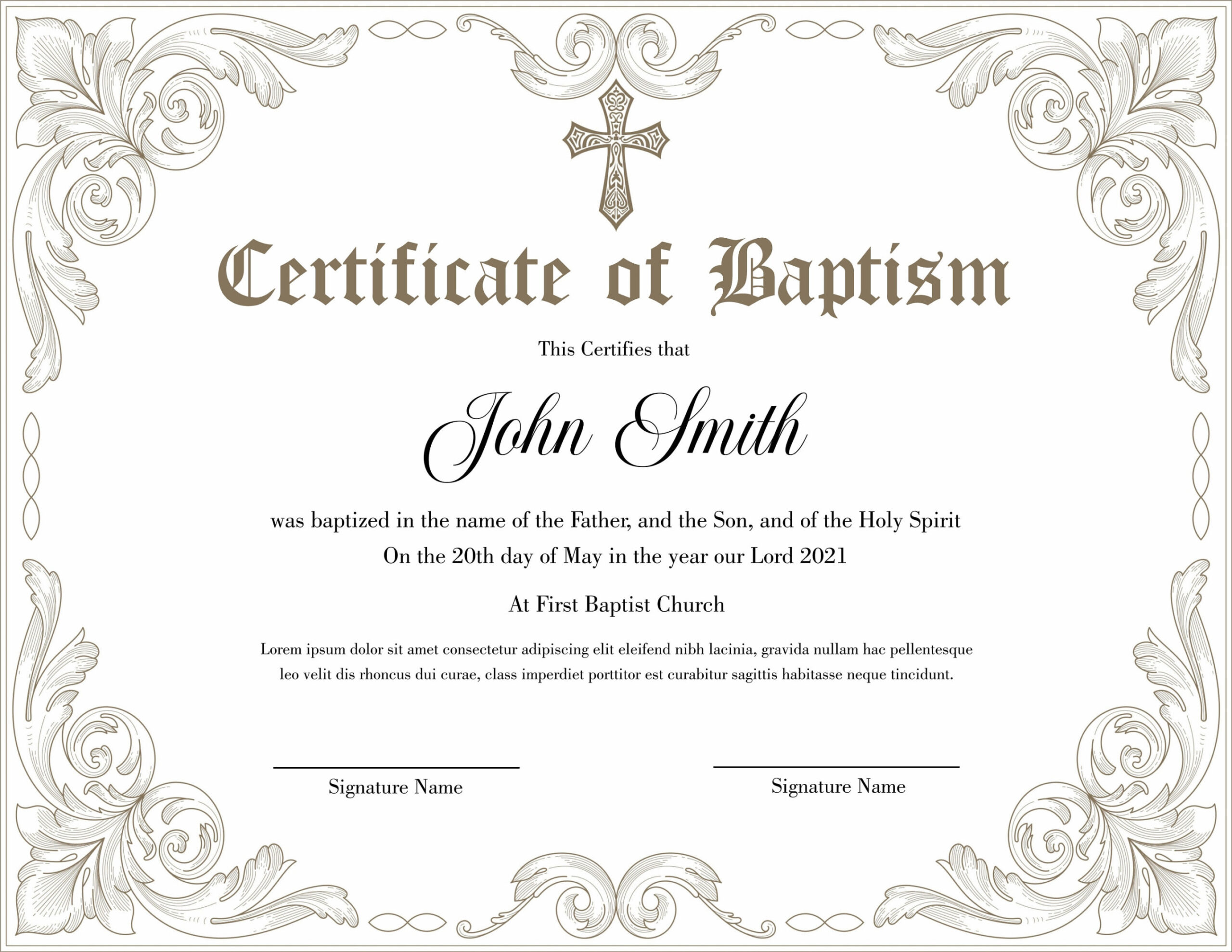 Editable Baptism Certificate Template. Printable Certificate of Baptism.