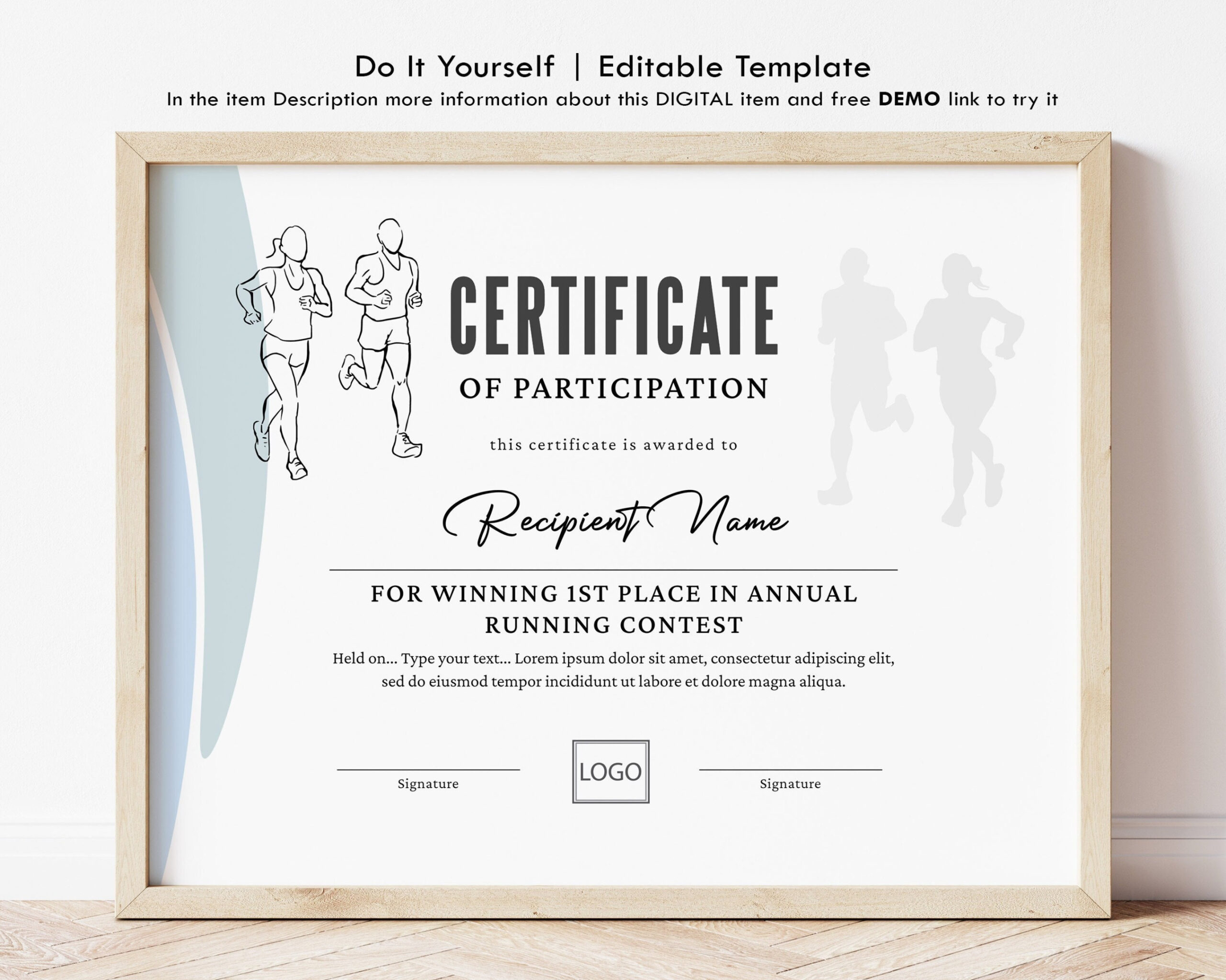 Editable Running Certificate Award Template, Sports Certificate