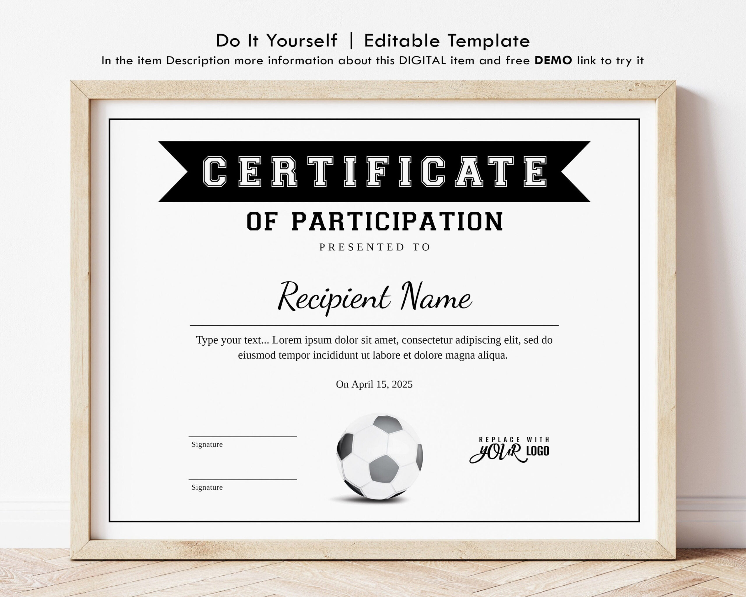 EDITABLE Soccer Football Certificate Template, Sports Certificate