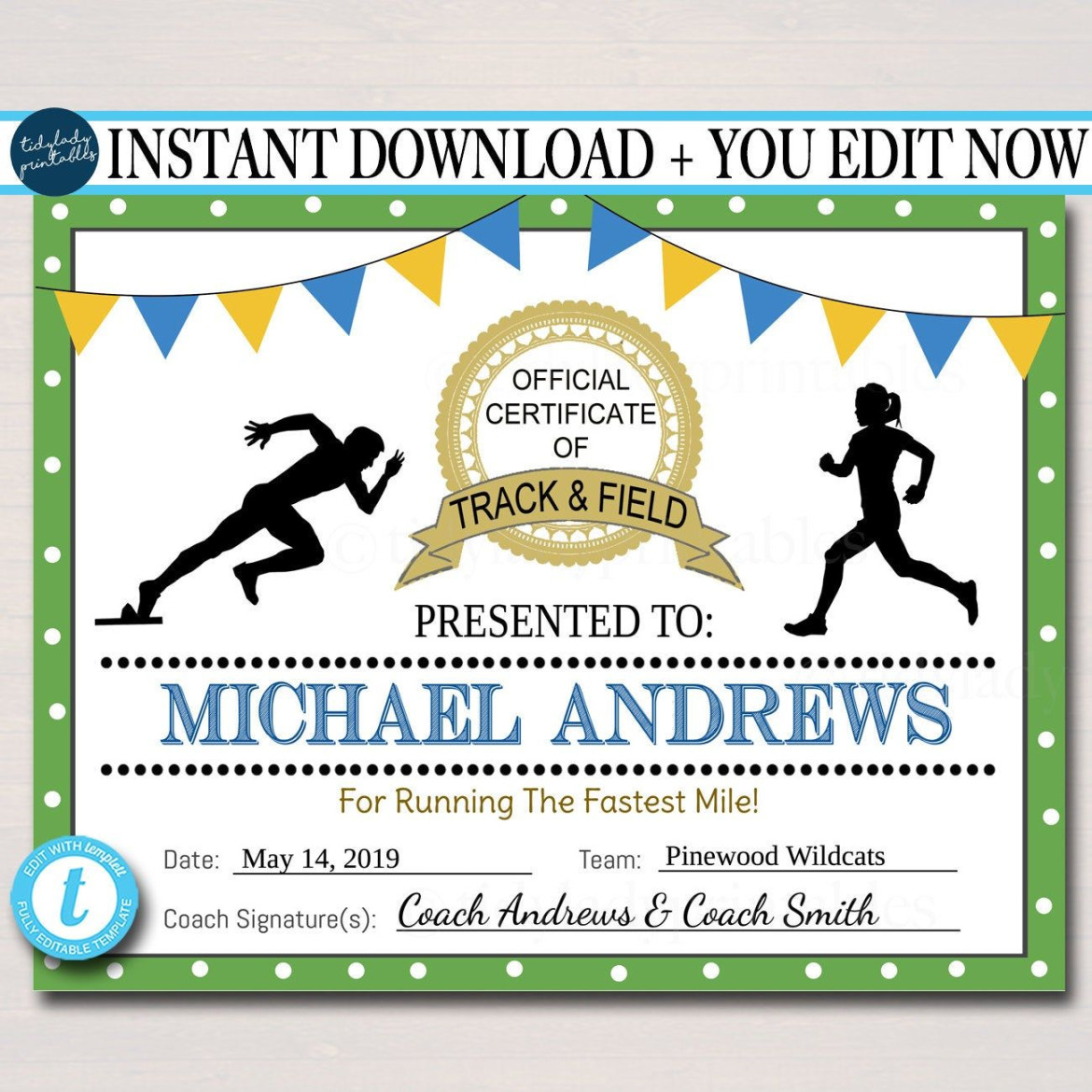 EDITABLE Track & Field Award Certificates, INSTANT DOWNLOAD, Track