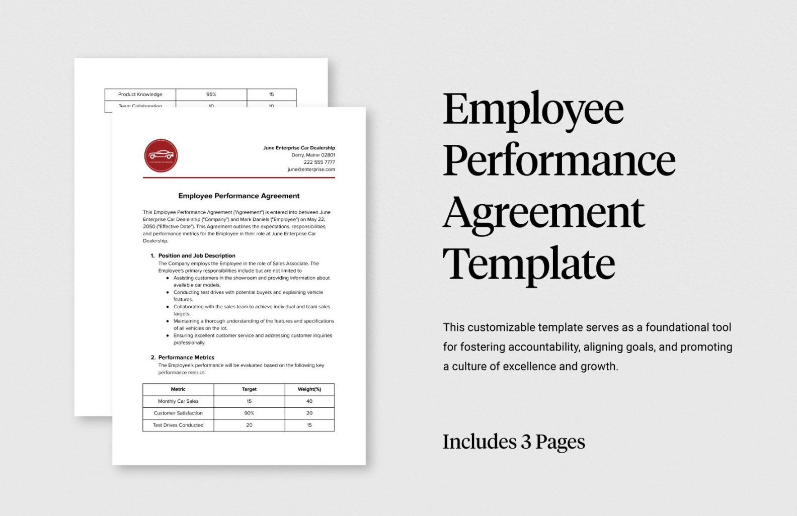 Employee Performance Agreement Template in Word, PDF, Google Docs