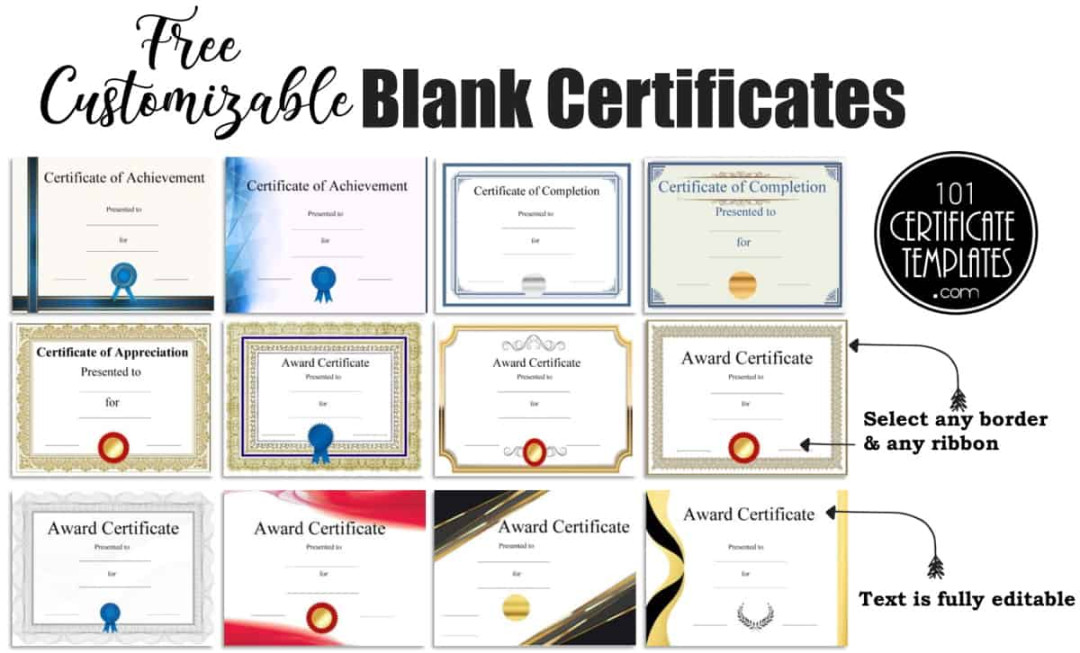 FREE Blank Certificate Templates  No Watermark