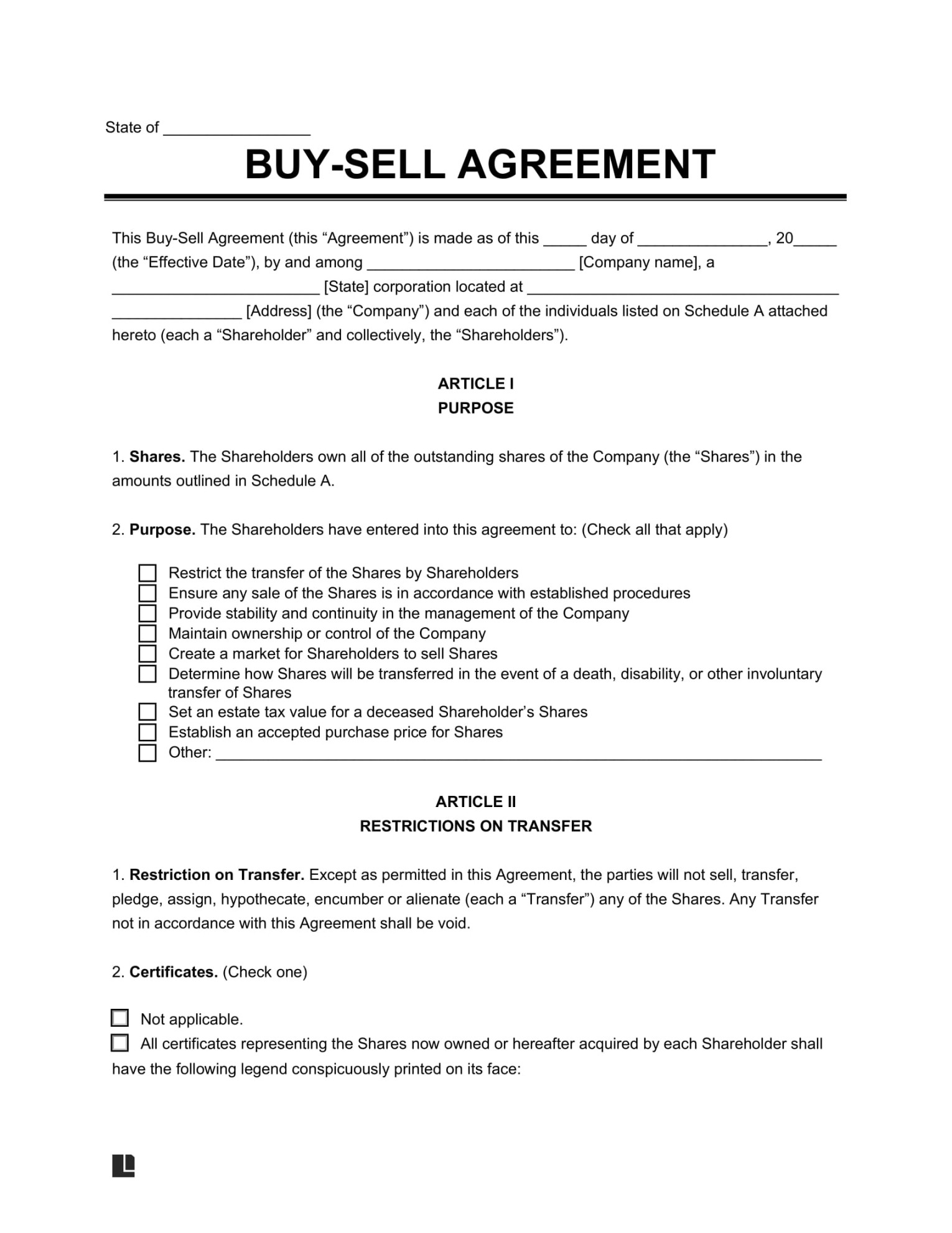 Free Buy-Sell (Buyout) AgreementTemplate  PDF & Word