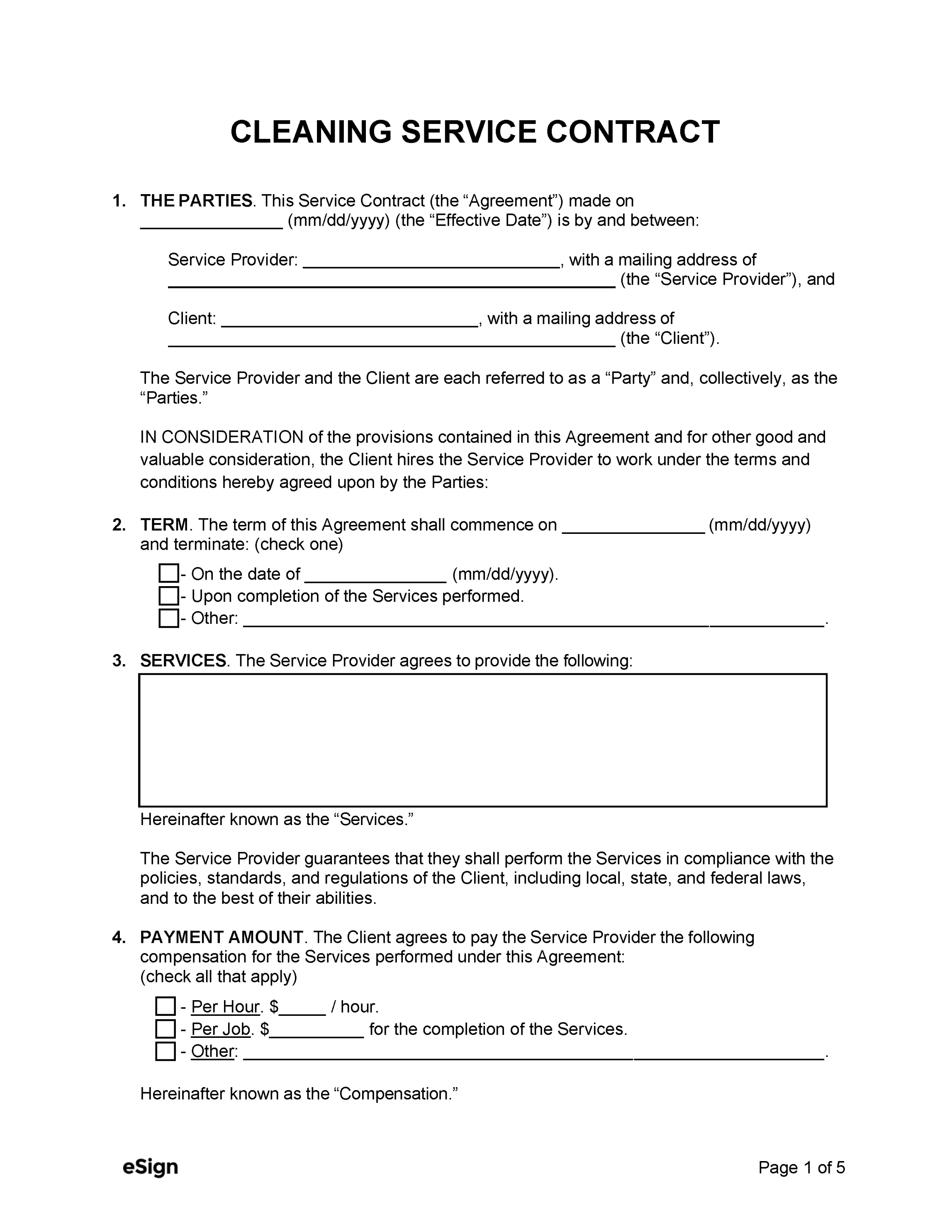 Free Cleaning Service Contract Template  PDF  Word