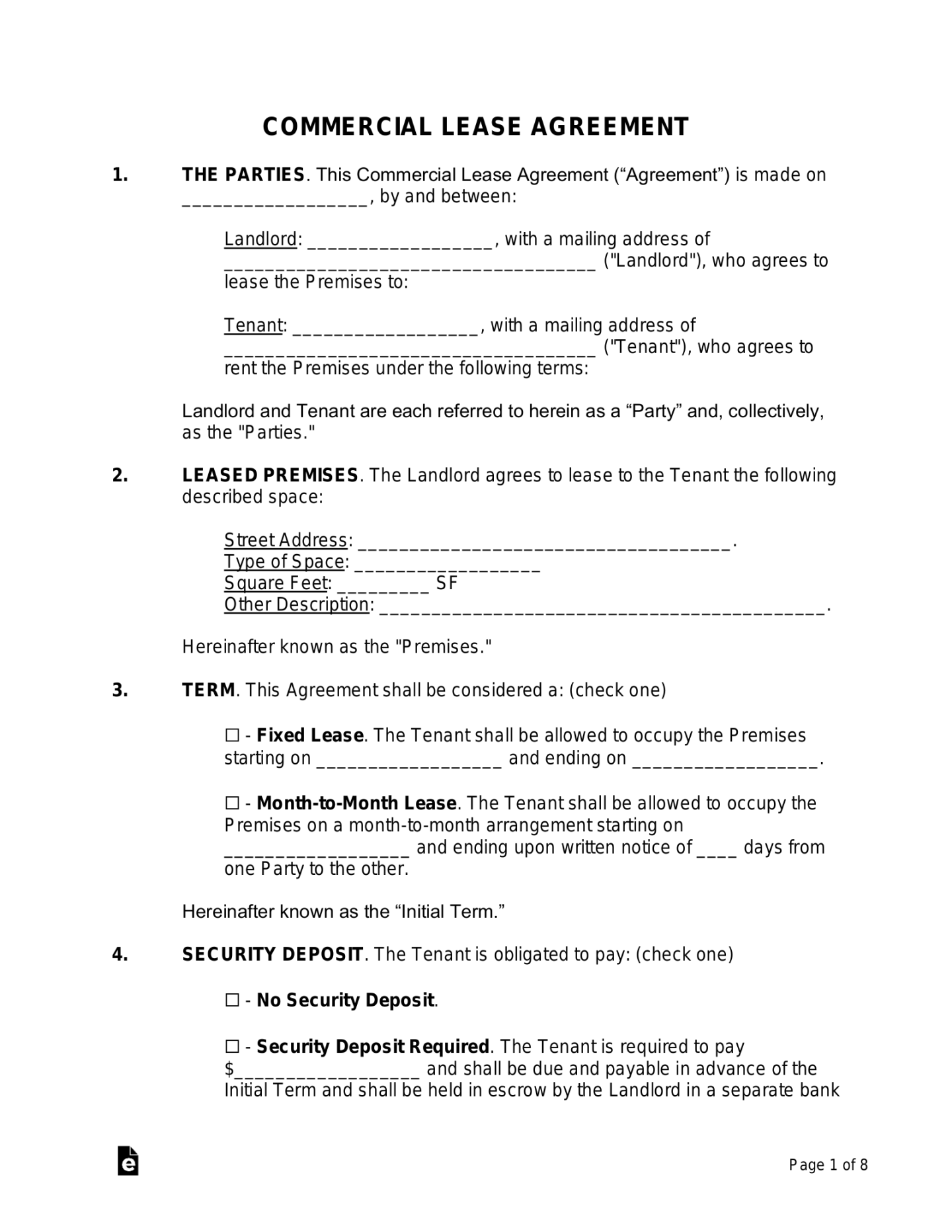 Free Commercial Lease Agreement Template - PDF  Word – eForms