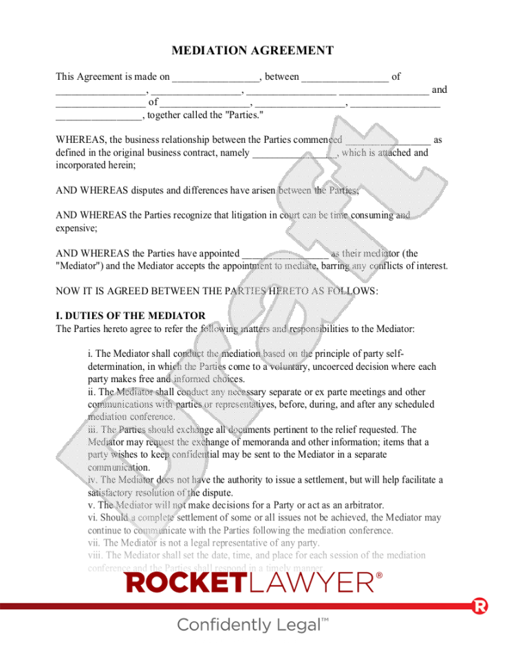 Free Mediation Agreement: Make & Download - Rocket Lawyer