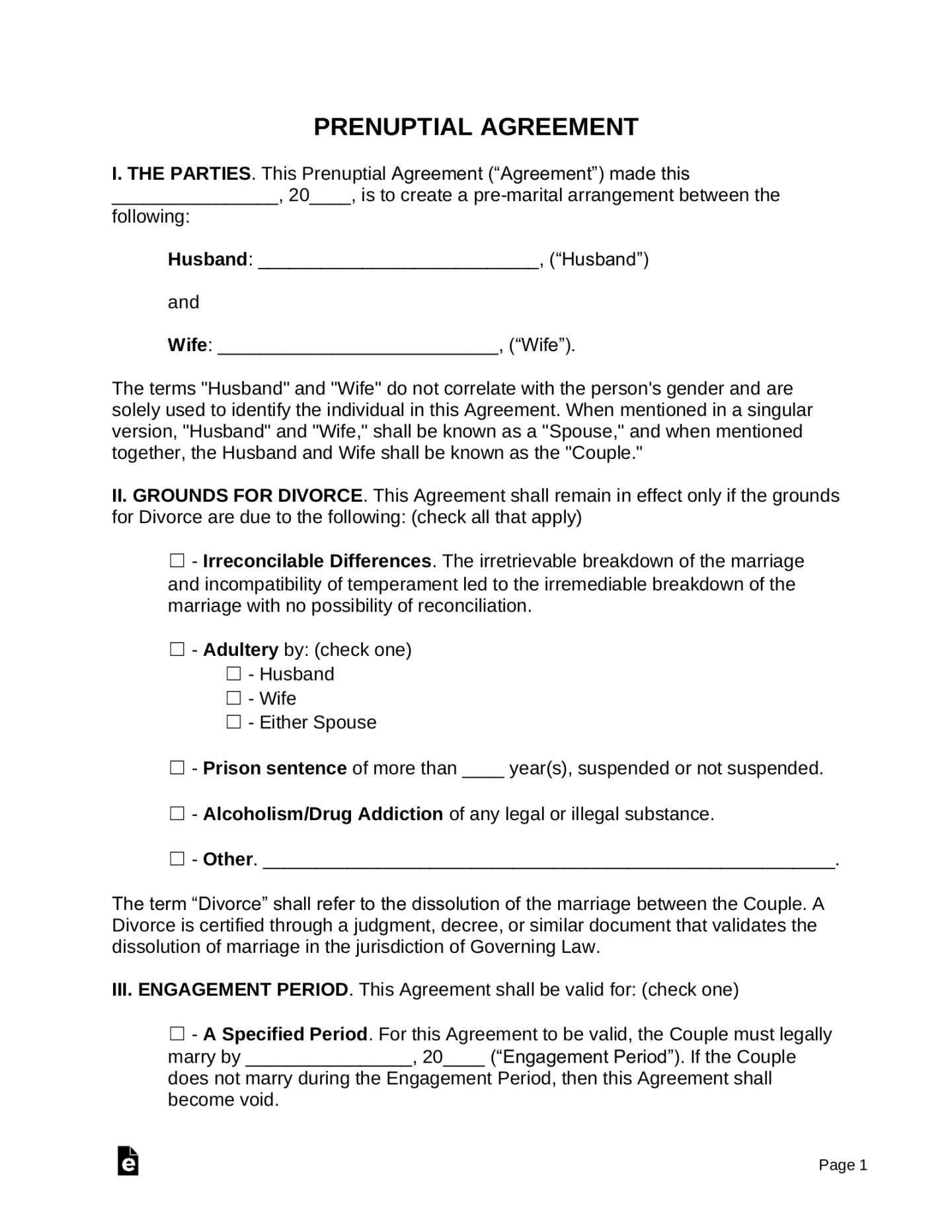 Free Prenuptial (Premarital) Agreement Template - PDF  Word – eForms