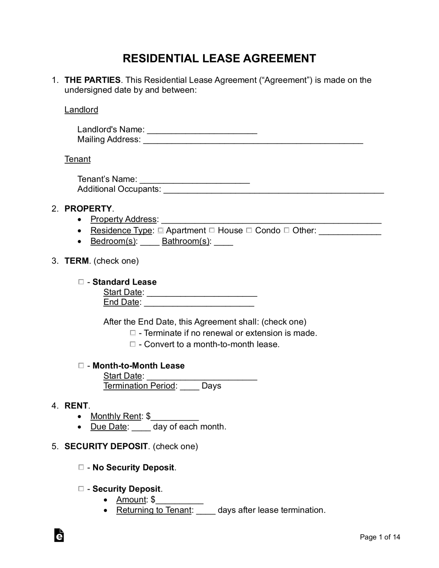 Free Rental / Lease Agreement Templates () - PDF  Word – eForms