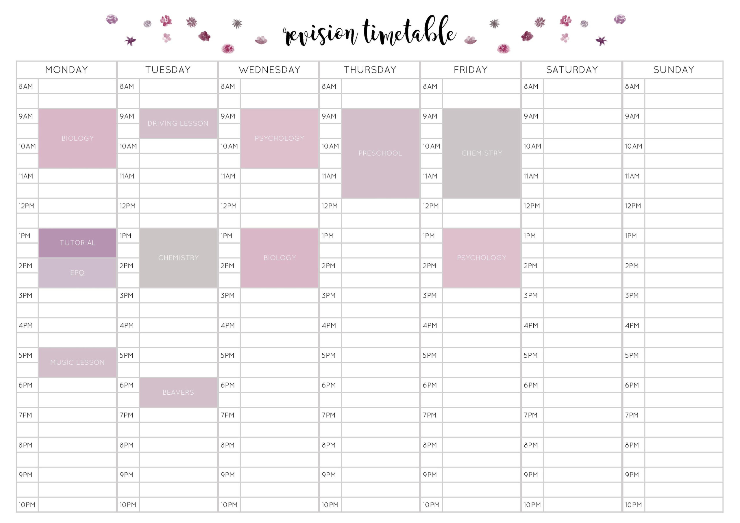 Free Revision Timetable Printable