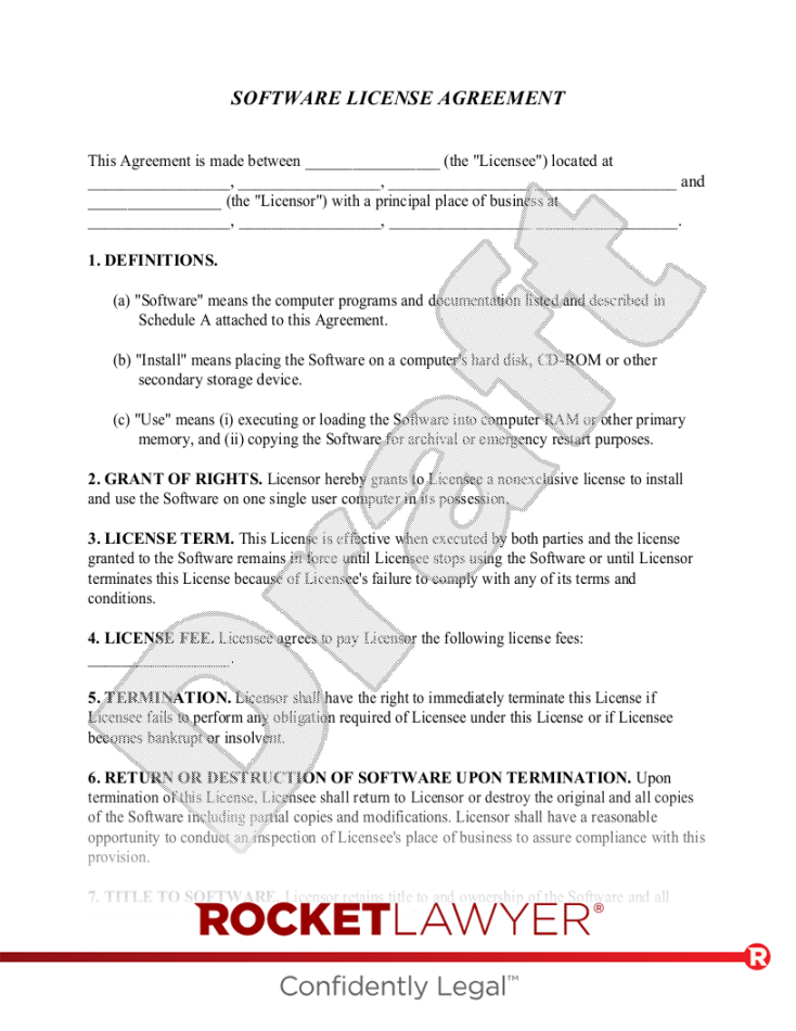 Free Software License Agreement Template - Rocket Lawyer