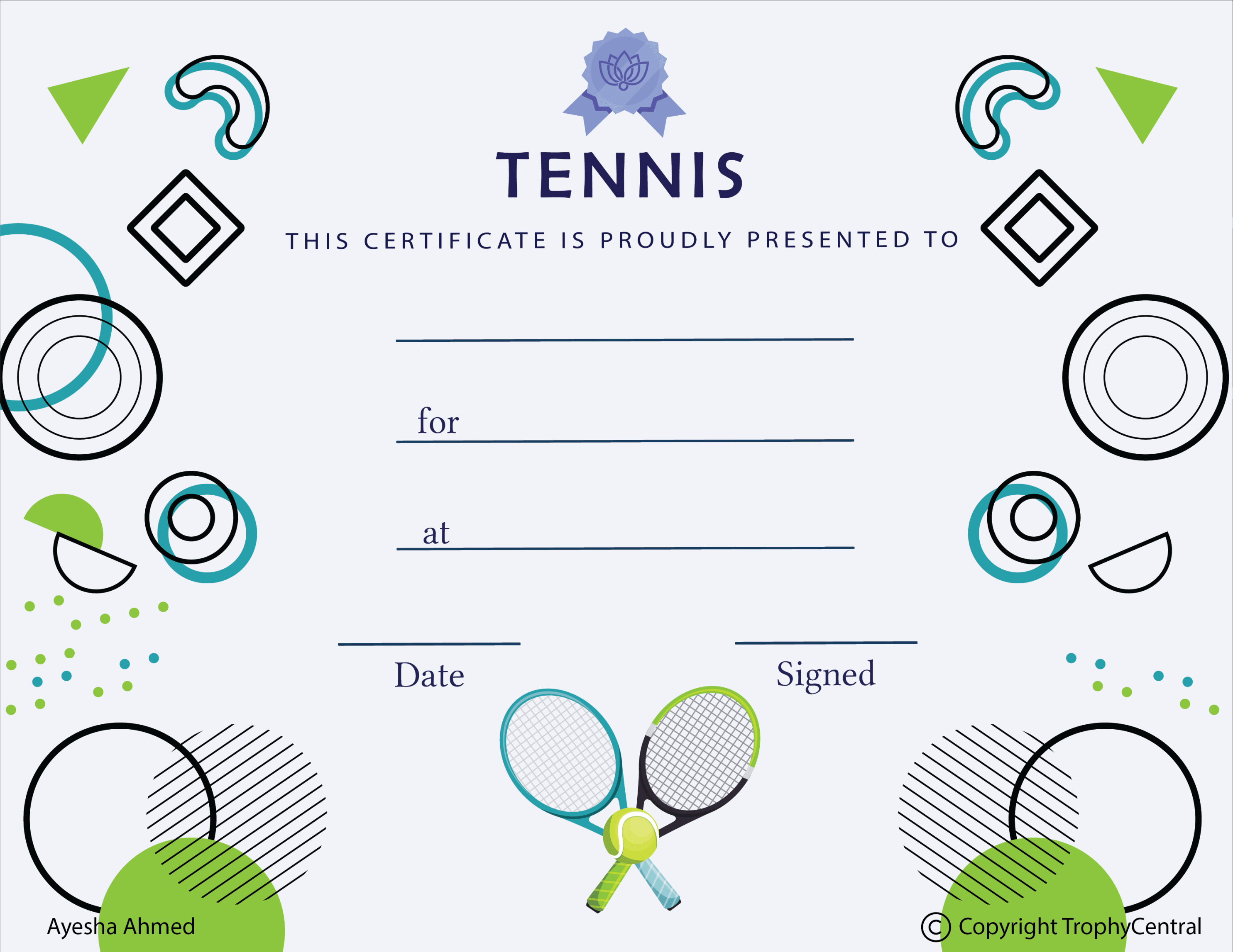 Free Tennis Certificate Template  TrophyCentral