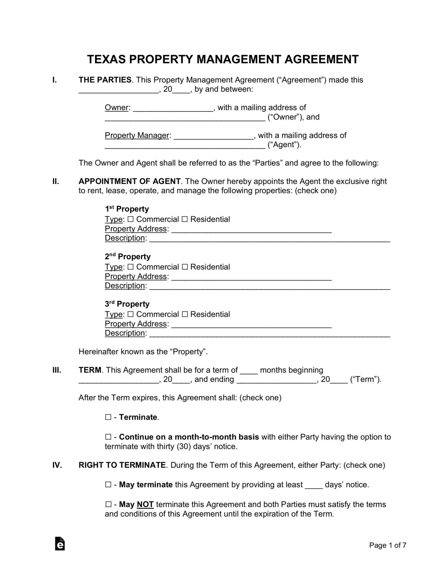 Free Texas Property Management Agreement Template - PDF  Word