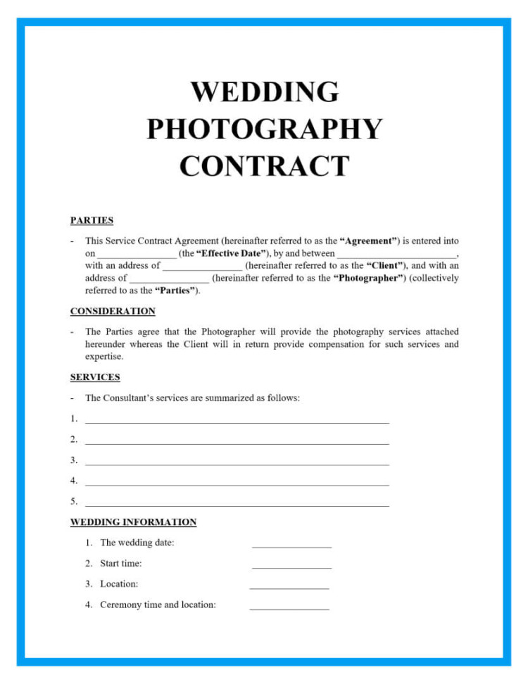 Free Wedding Photography Contract Templates