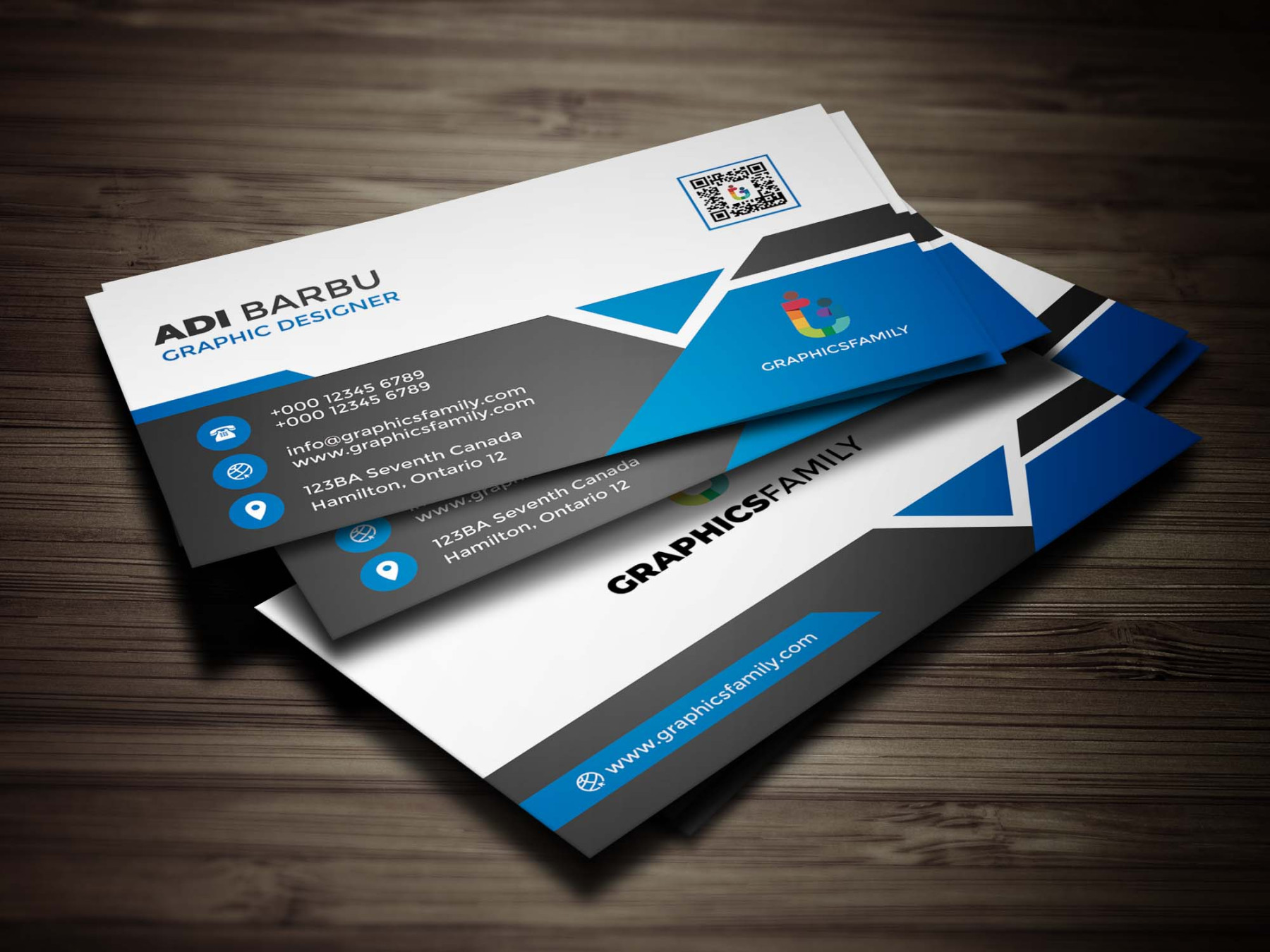 Free White, Gray and Blue Business Card Design Template