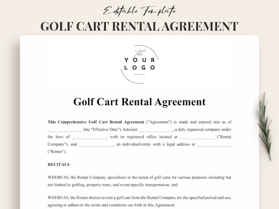 Golf Cart Rental Contract Template Instant Download Customizable