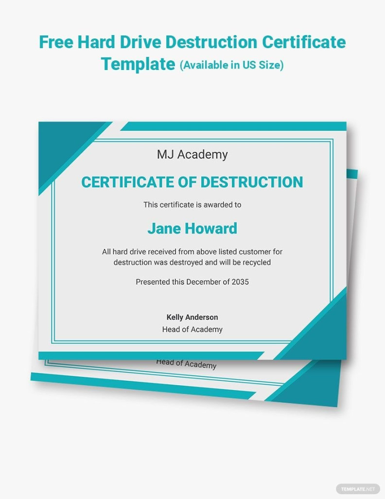 Hard Drive Destruction Certificate Template in Pages, Word