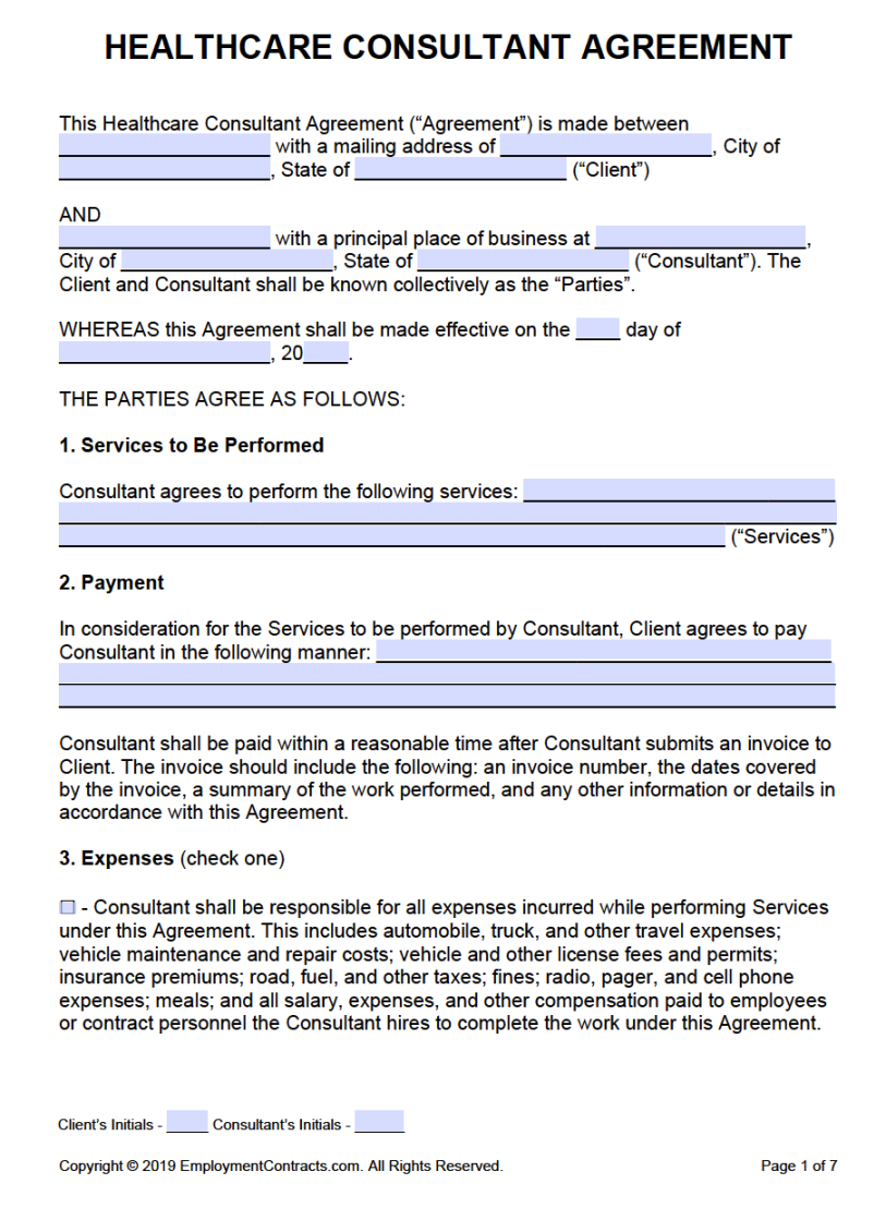 Healthcare Consultant Agreement  PDF  Word