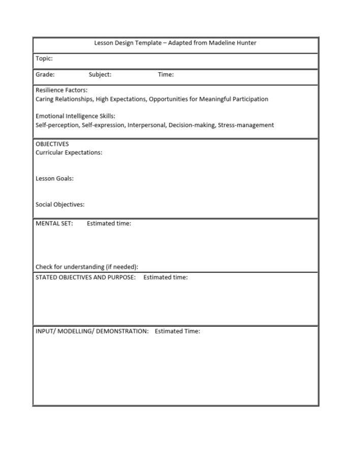 Madeline Hunter Lesson Plan Template  PDF  Teachers  Curriculum