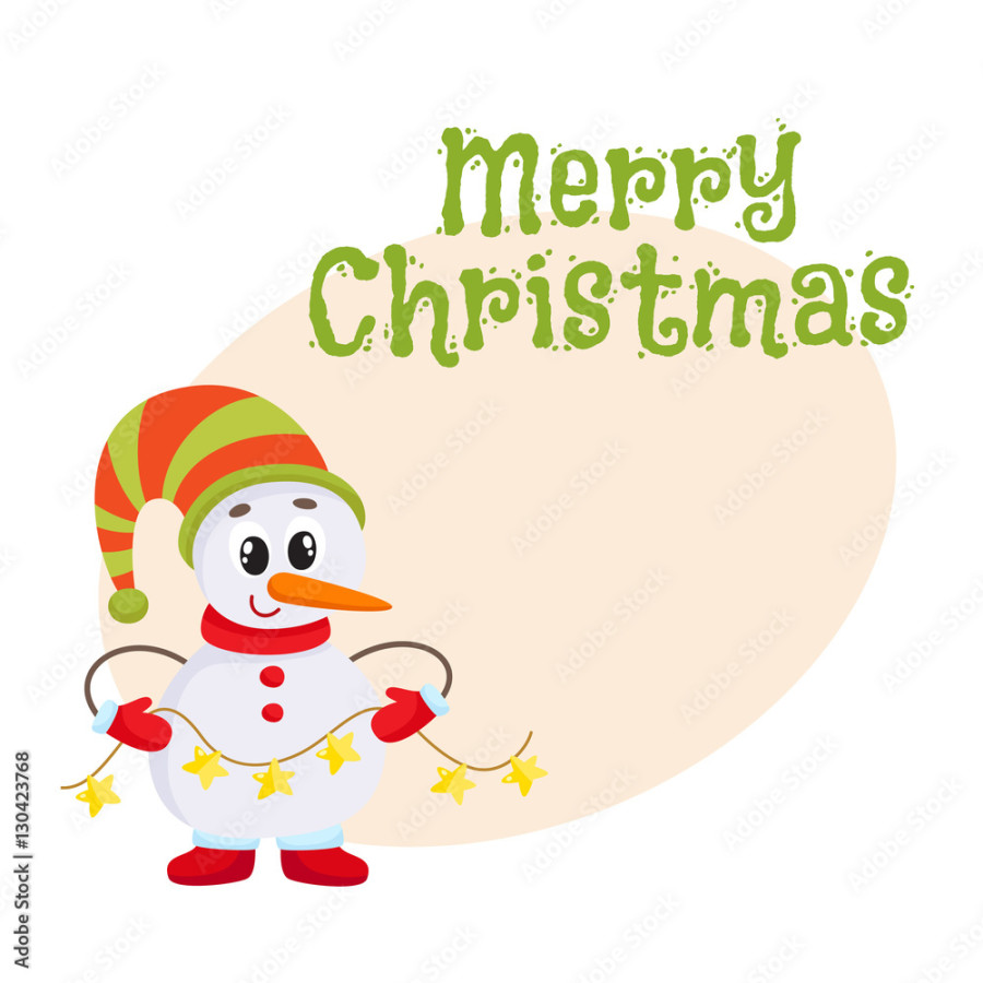 Merry Christmas greeting card template with Cute and funny little