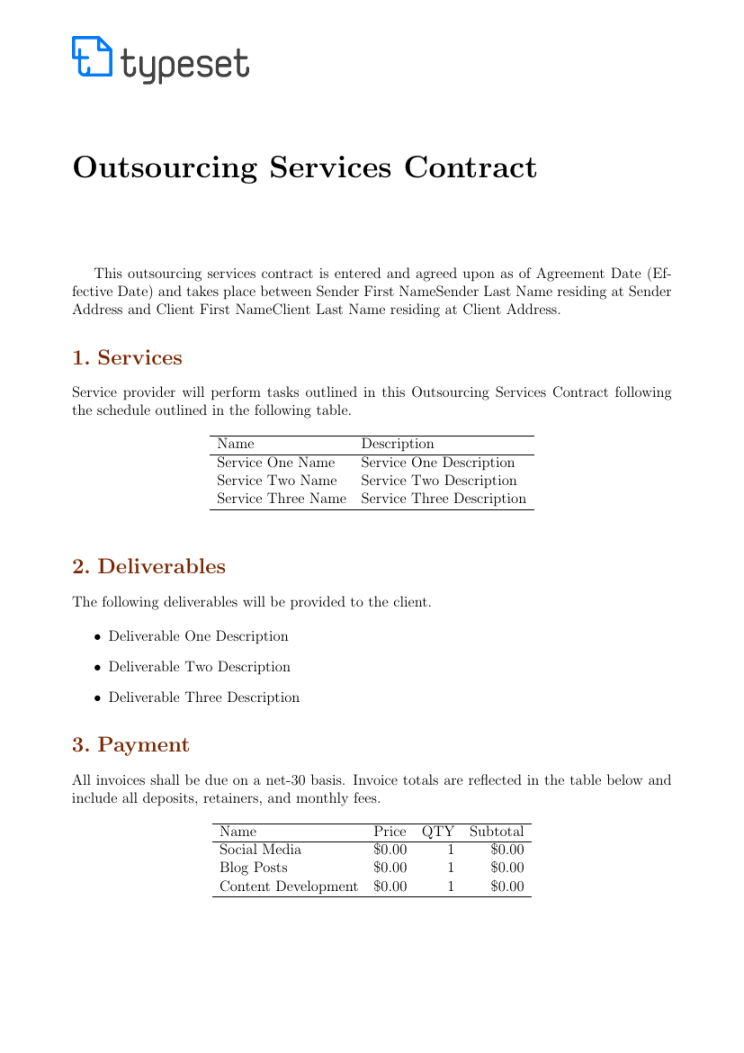 Outsourcing Services Contract Template Template - Contracts