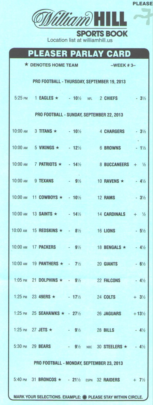 Pleaser Bets In The Nfl throughout Football Betting Card Template