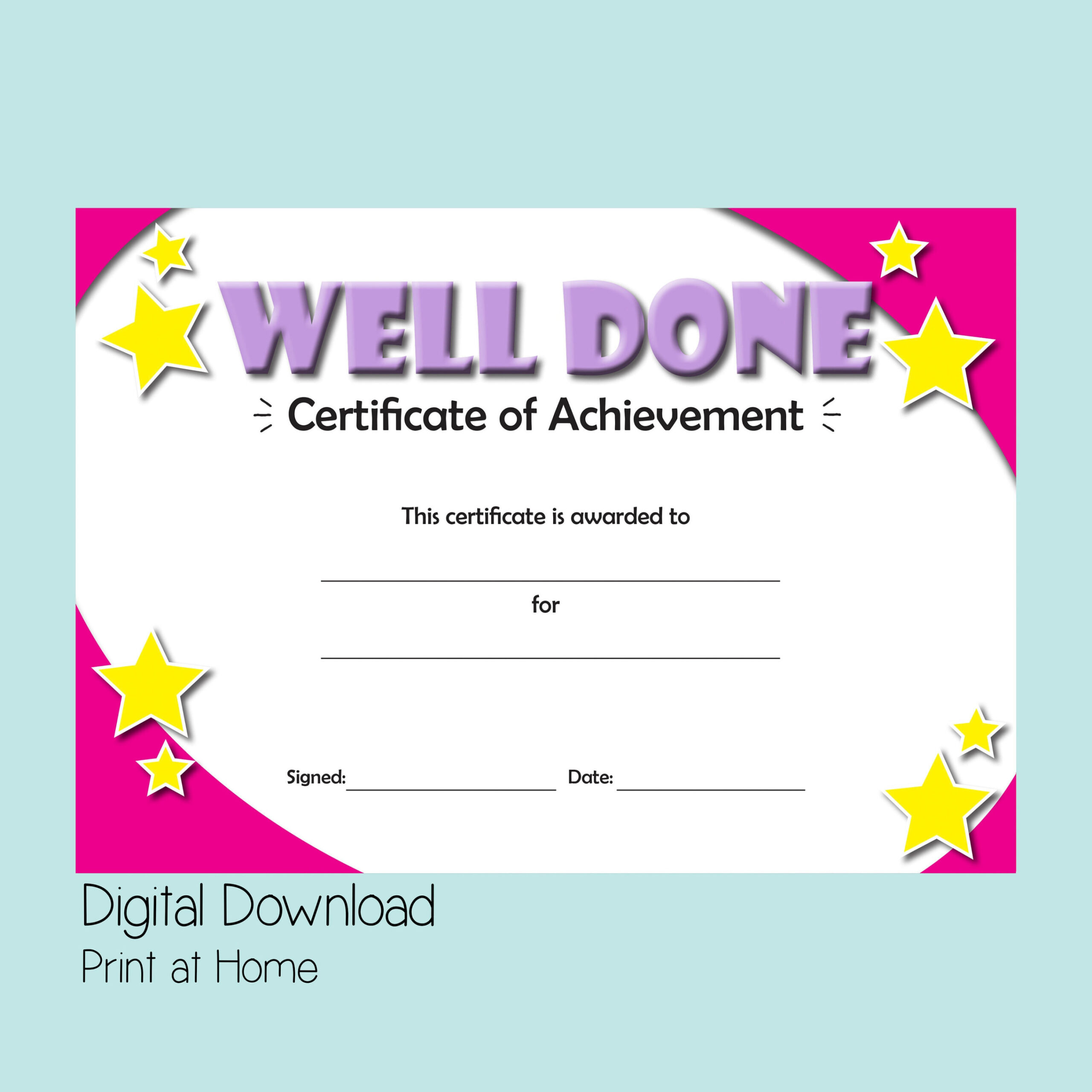 Printable Certificate of Achievement, Good Behaviour Reward