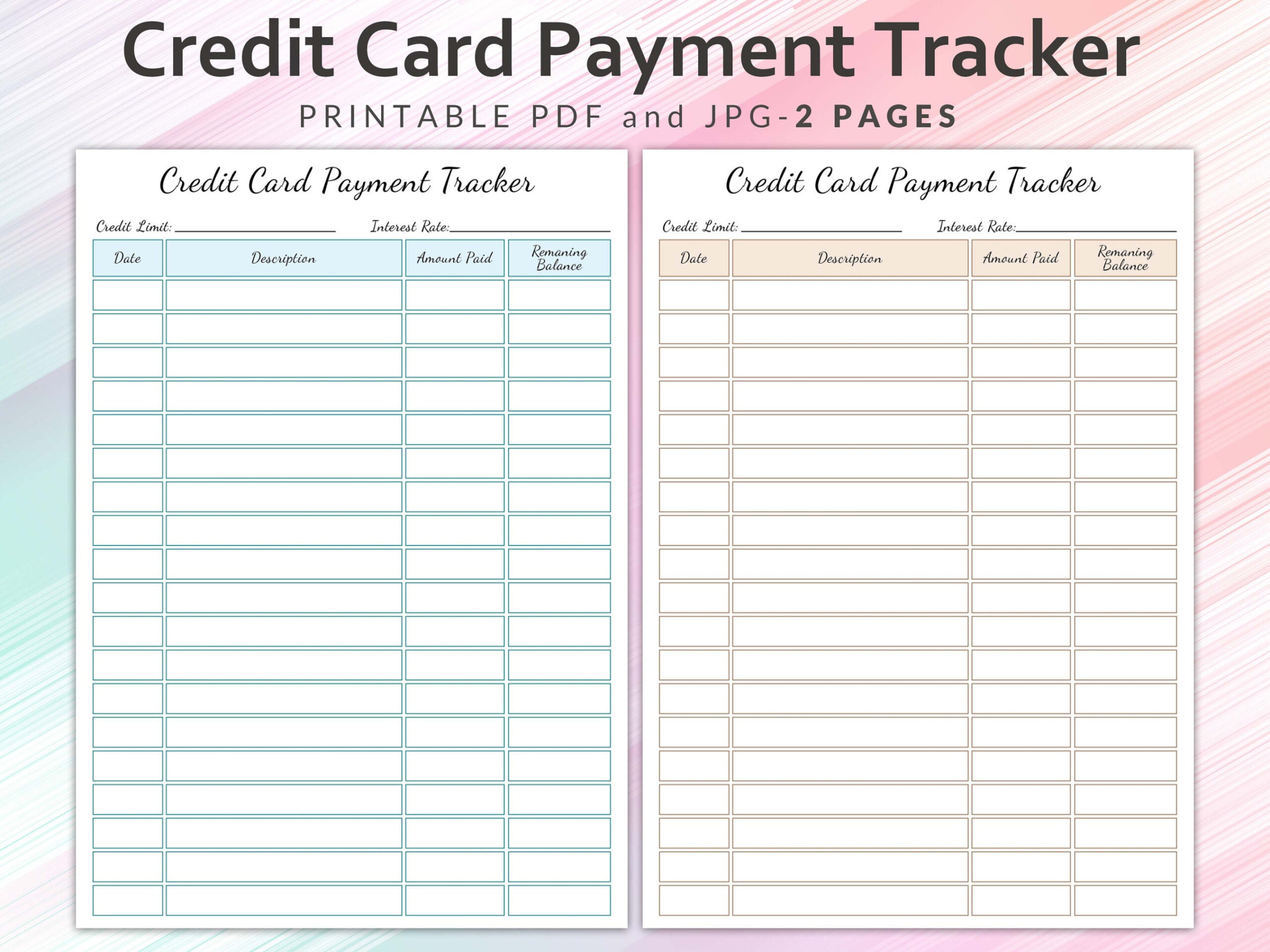 Printable Credit Card Payment Tracker, Credit Card Payment Plan - Etsy