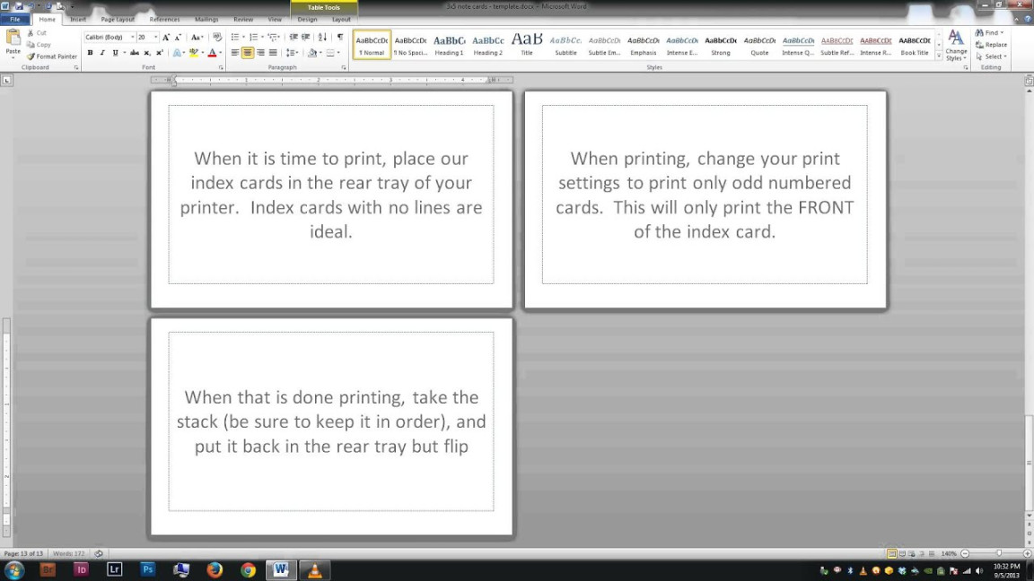 Printing notes on actual note/index cards - Free Word Template