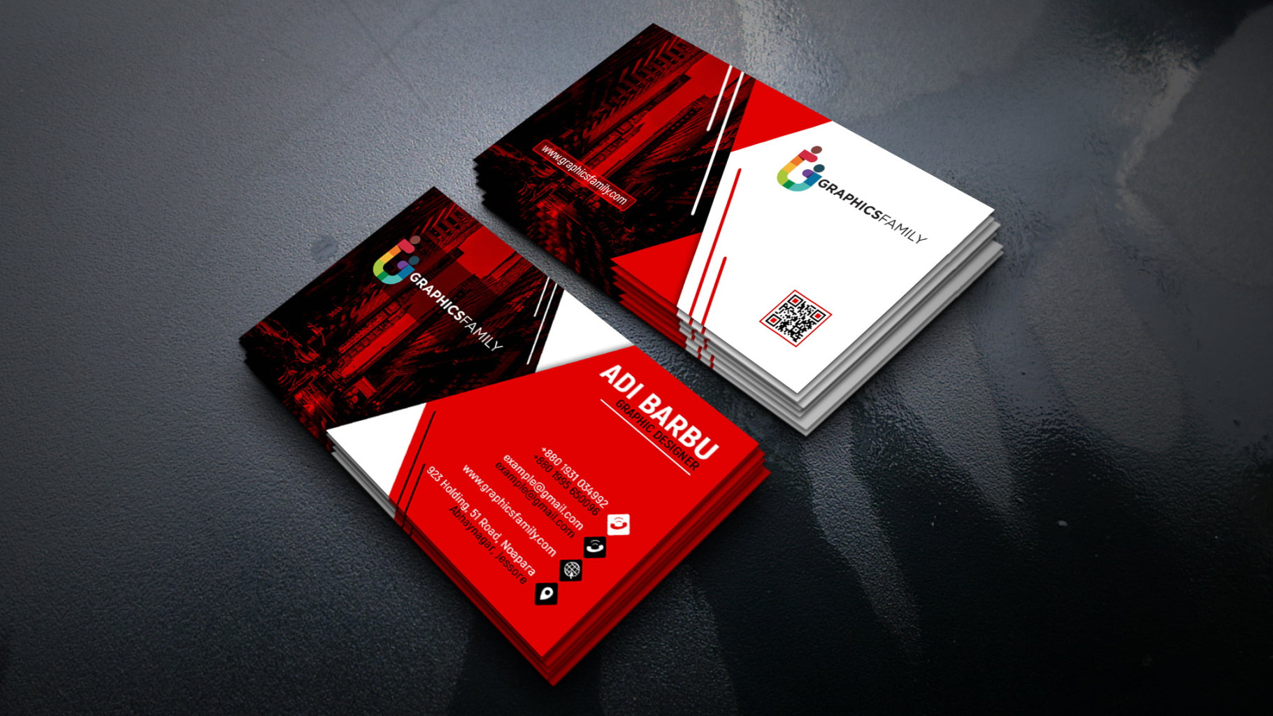 Red and White Visiting Card Design in Photoshop – GraphicsFamily