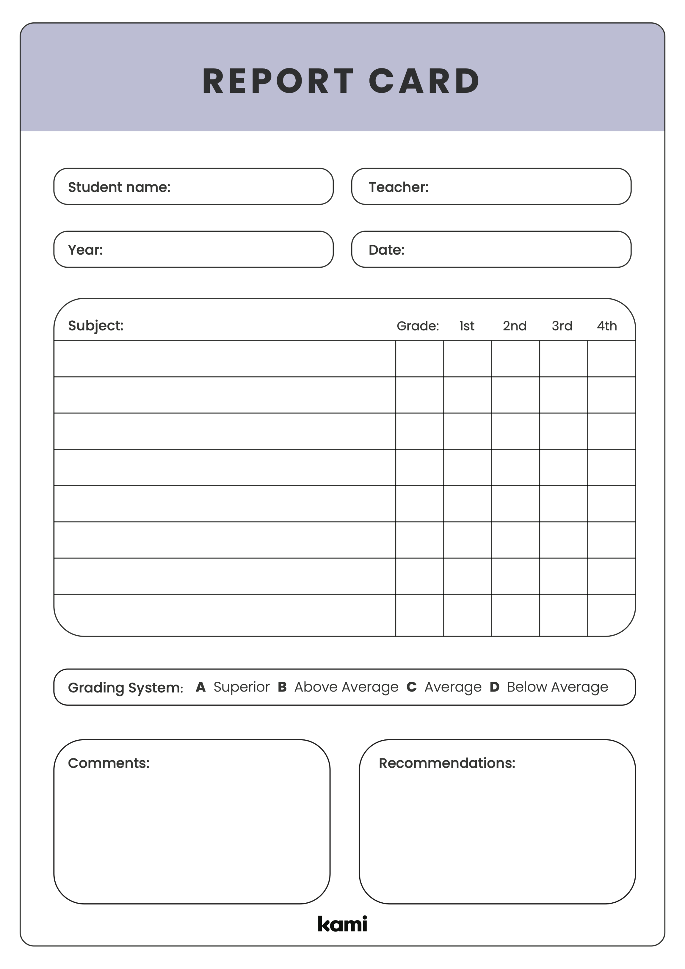 Report Card Template for Teachers  Perfect for grades st, nd