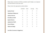 Restaurant Comment Card Template For Customer Feedback