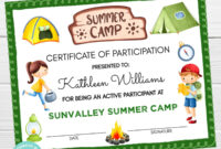 Summer Camp Participation Certificate Template