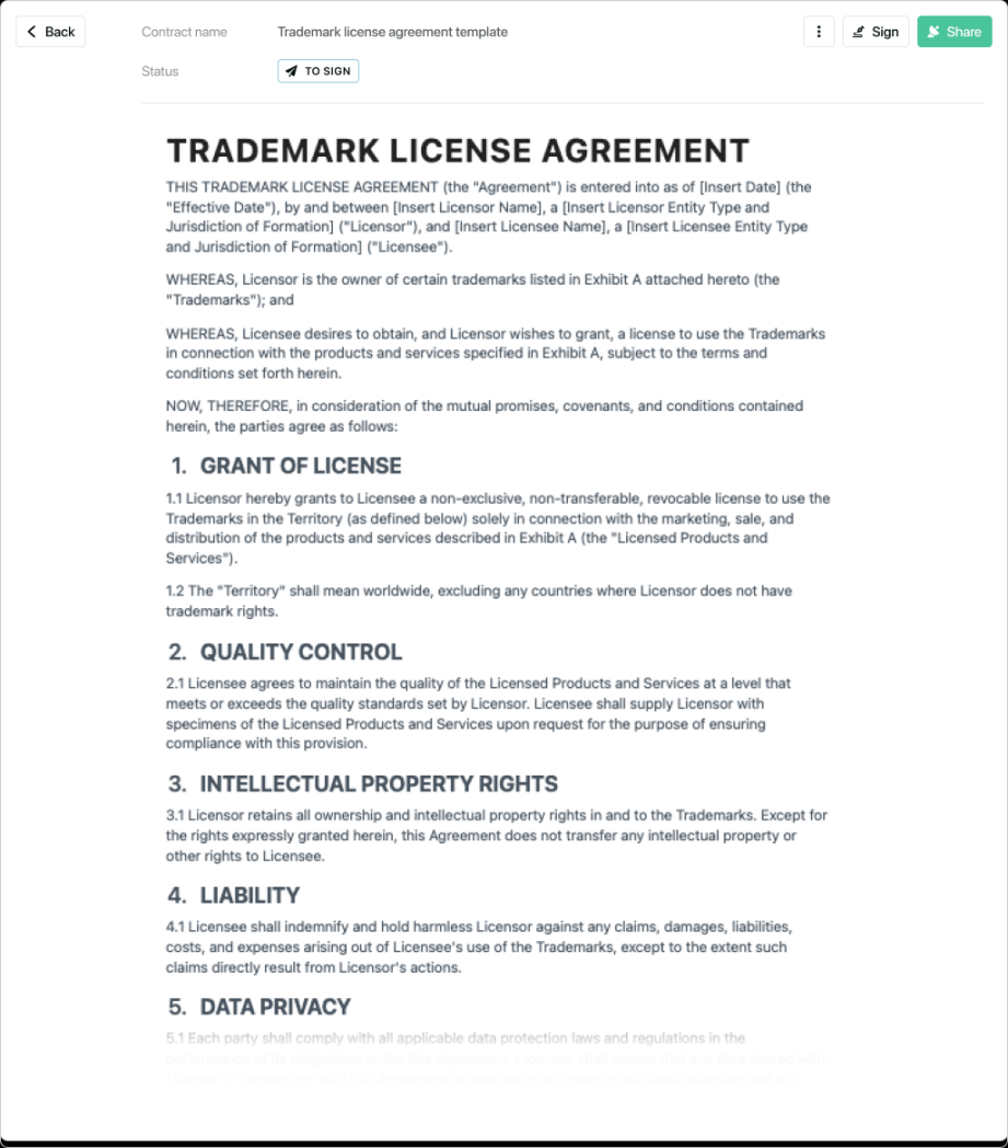 Trademark license agreement template - free to use