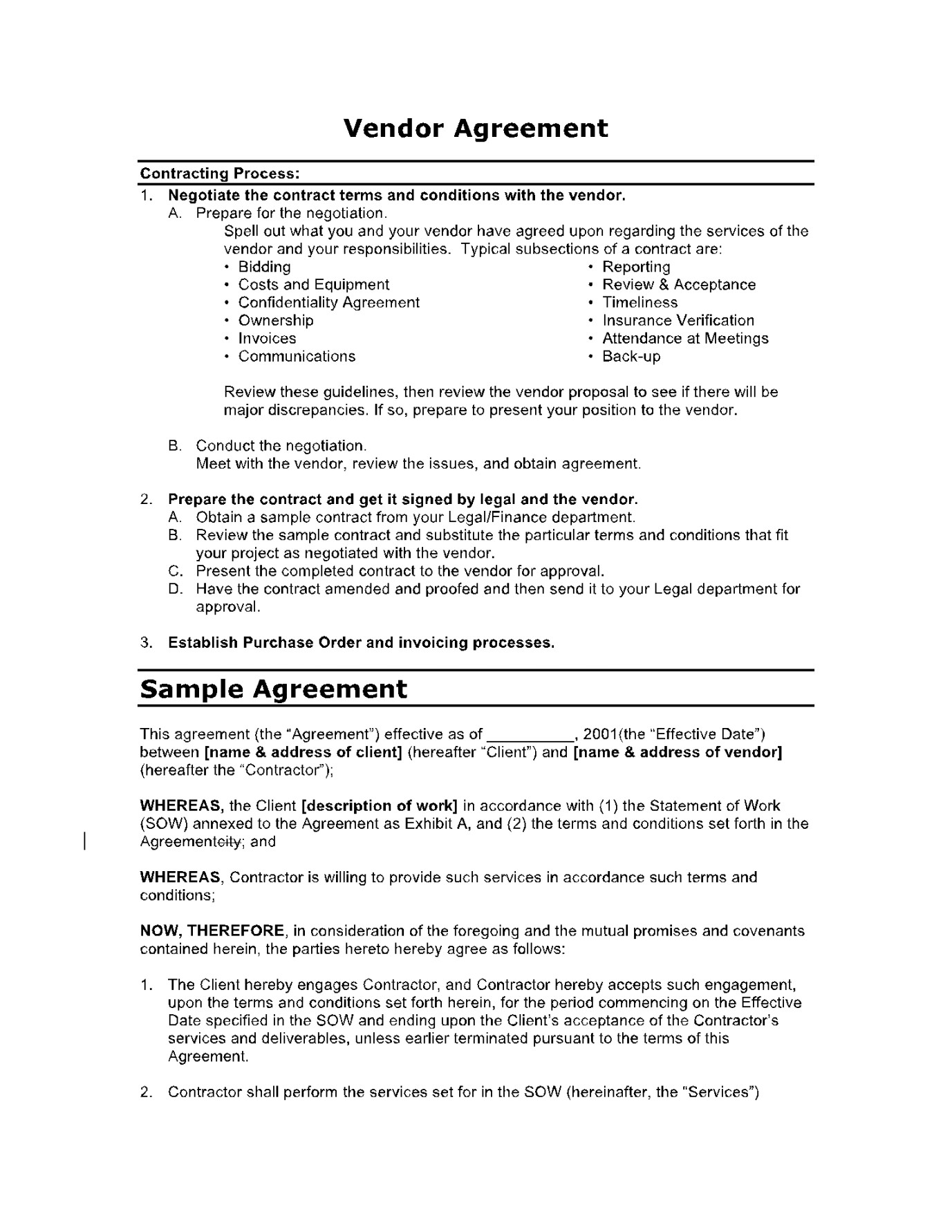 Vendor Agreement