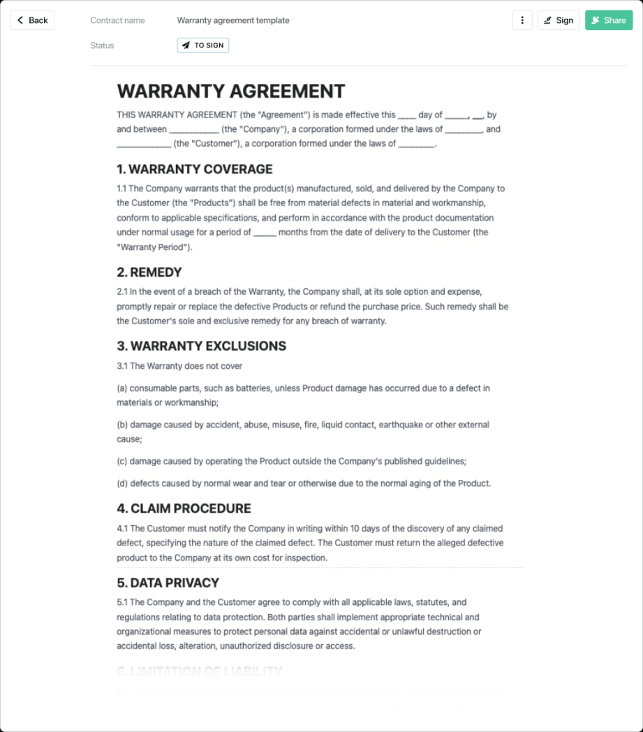 Warranty agreement template - free to use