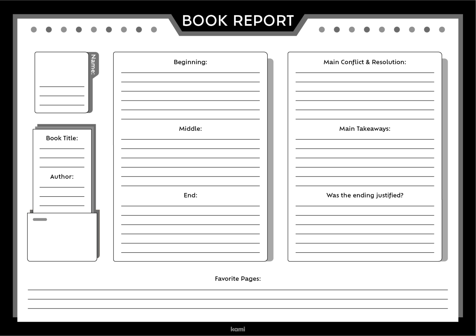 Book Report Template  Black & White for Teachers  Perfect for