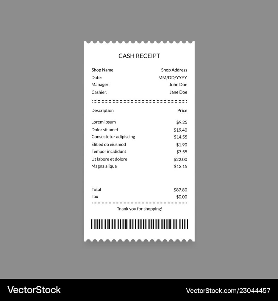 Cash register receipt on a grey Royalty Free Vector Image