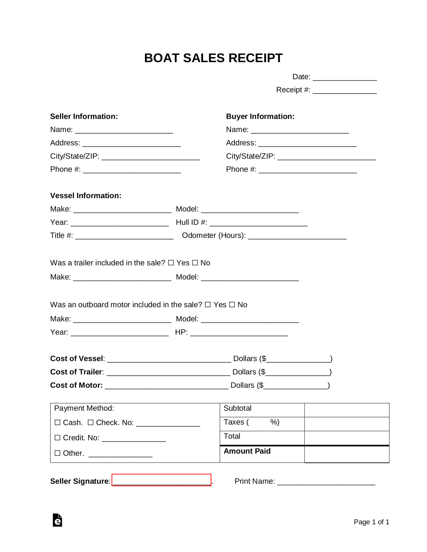 Free Boat (Sale) Receipt Template - PDF  Word – eForms