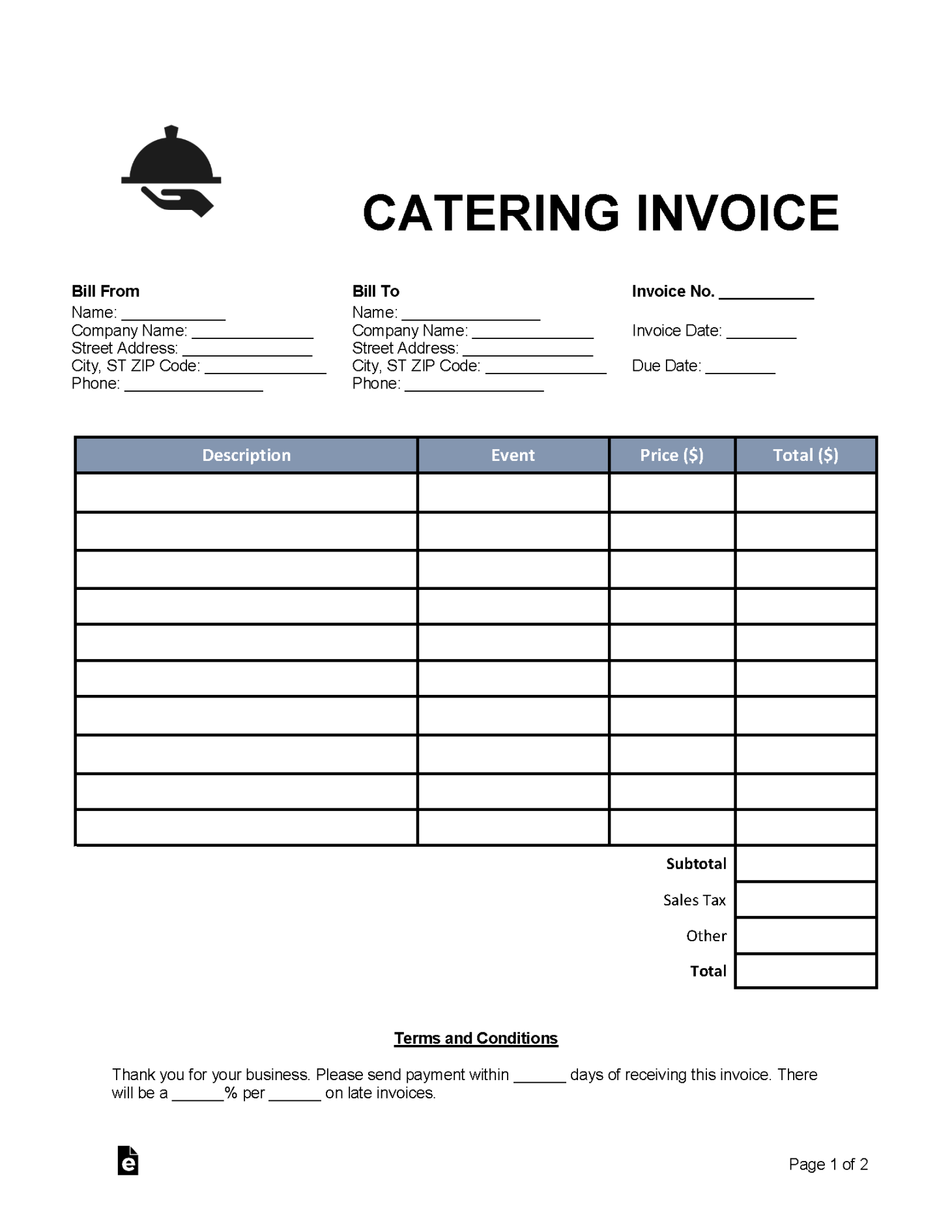 Free Catering Invoice Template - PDF  Word – eForms