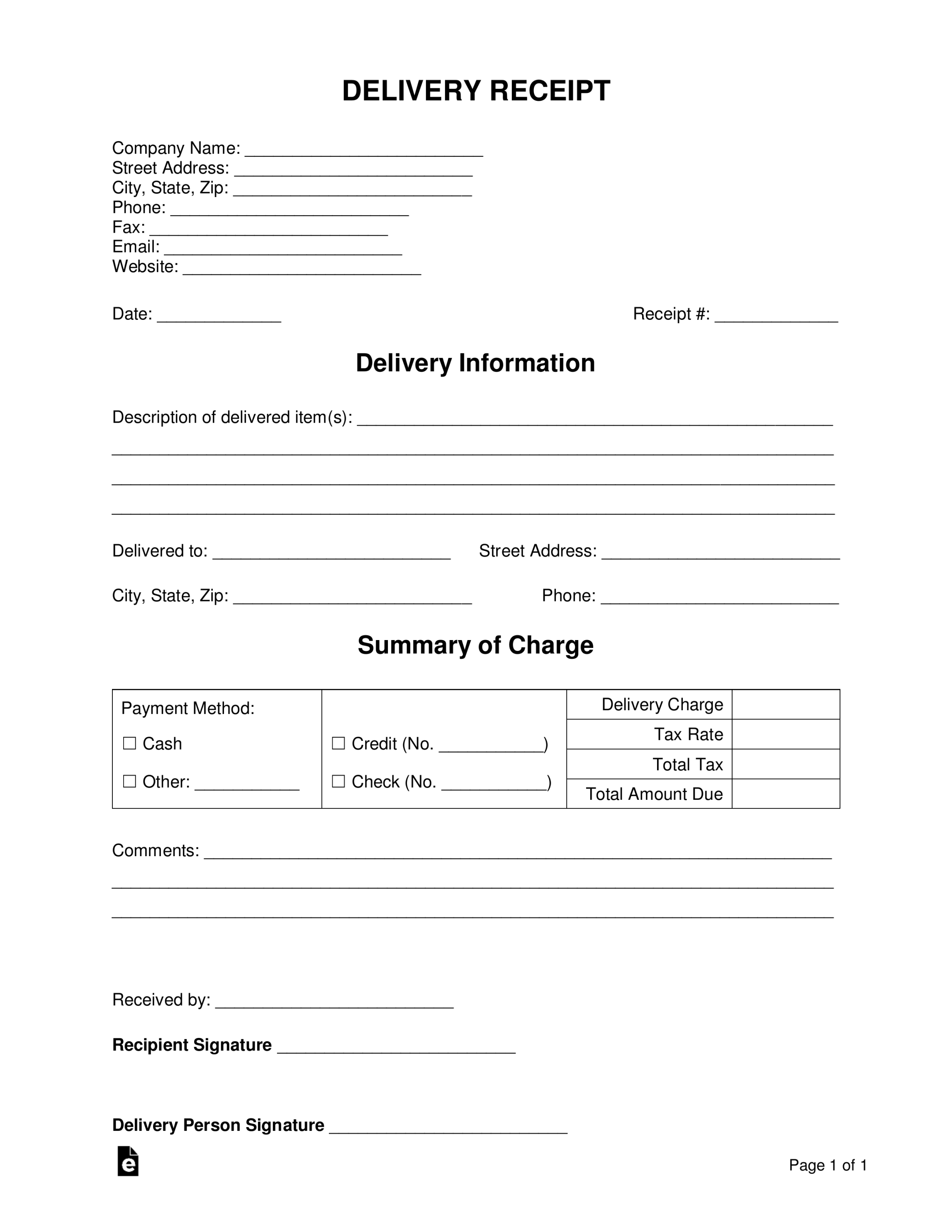 Free Delivery Receipt Template - PDF  Word – eForms