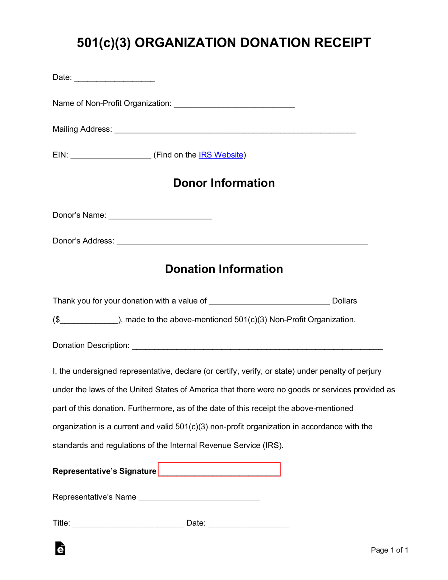 Free Donation Receipt Template  (c)() - PDF  Word – eForms