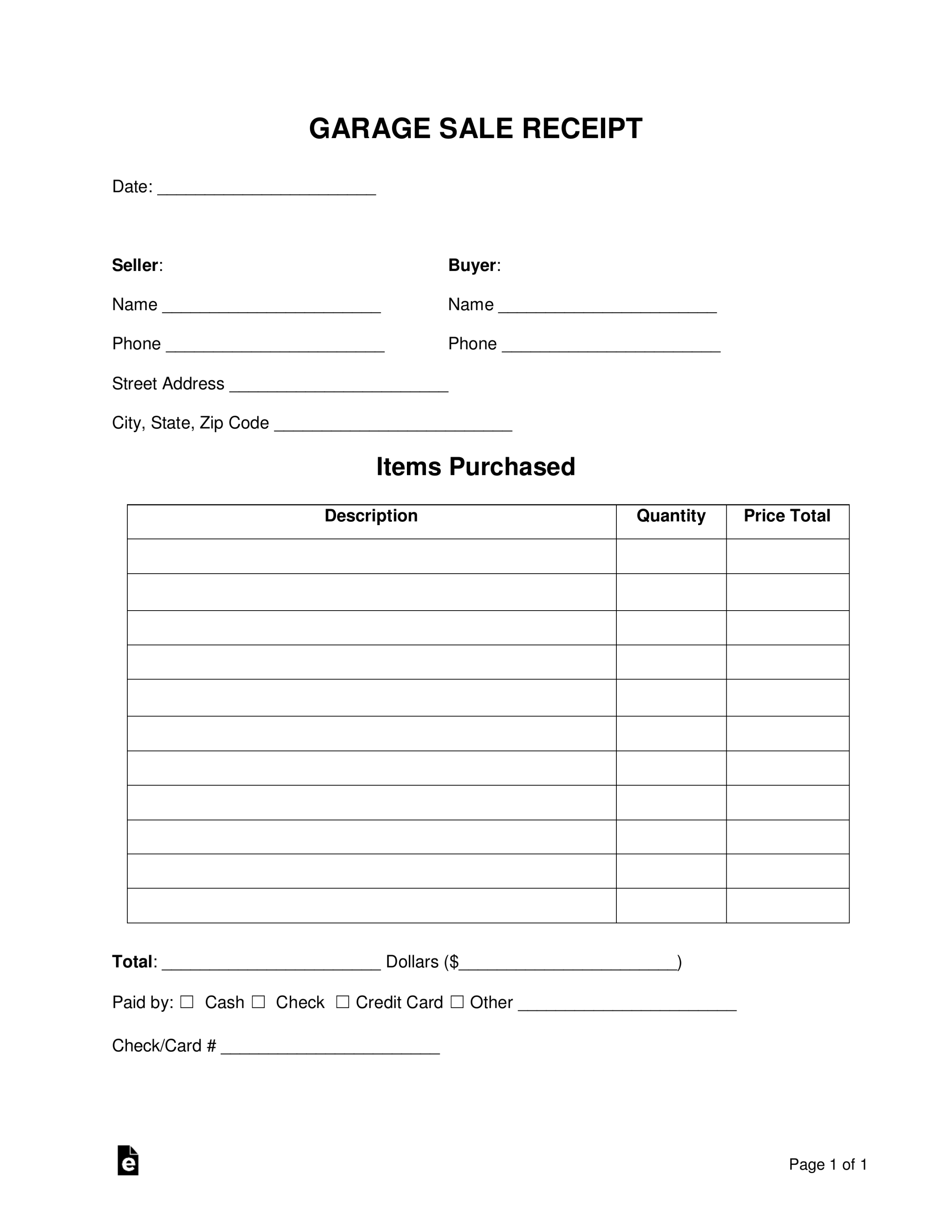 Free Garage Sale Receipt Template - PDF  Word – eForms