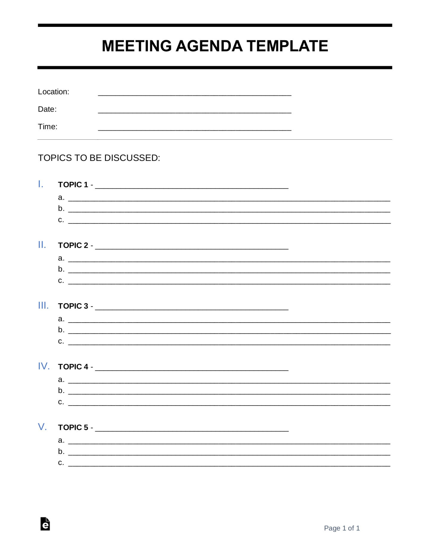 Free Meeting Agenda Templates - PDF  Word – eForms